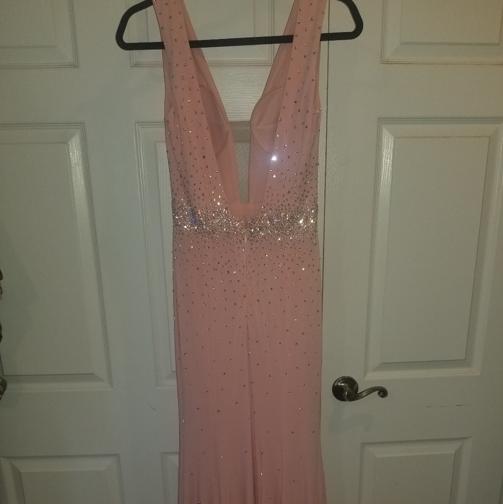 long pink Jovani beaded dress